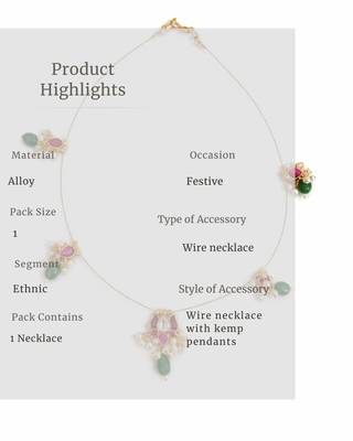 Padma Noor Lotus Wire Necklace with Pearl Drops & Red Green Stones | 18K Gold Plated 4
