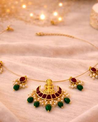 Lakshmi Noor Kundan Pearl Wire Necklace | Temple Lakshmi Festive Jewellery | 18K Gold Plated 3
