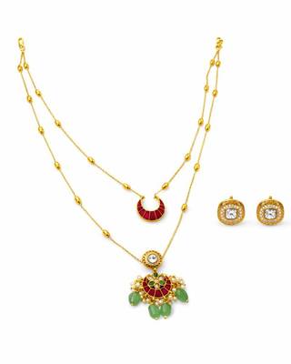 Noor Chand Kundan Necklace & Earrings Set | Women’s Multi-Color Double Layer 18K Gold Plated Festive Jewellery 1