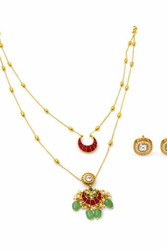 Noor crescent layered kundan necklace set