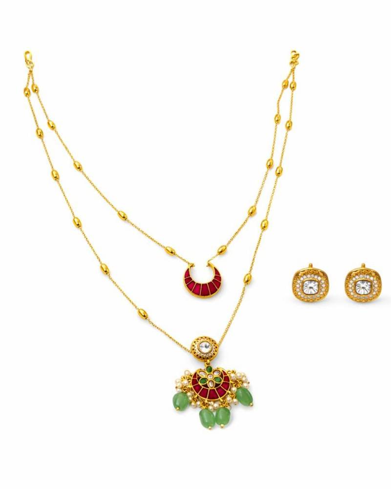 Noor crescent layered kundan necklace set