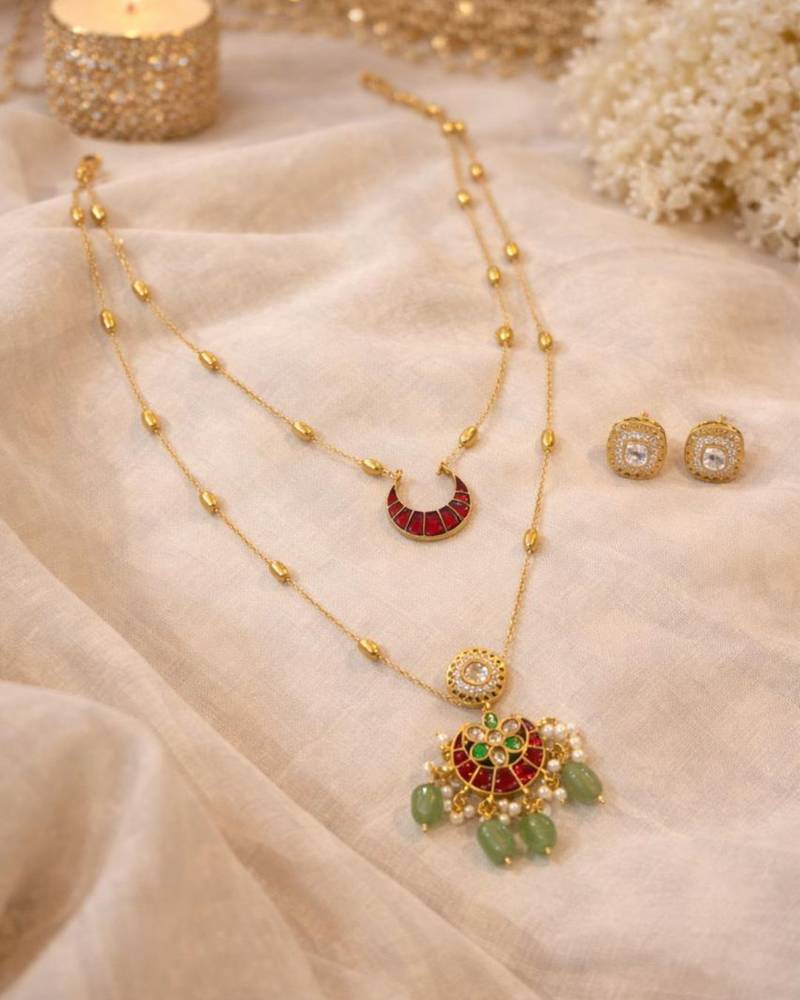 Noor crescent layered kundan necklace set