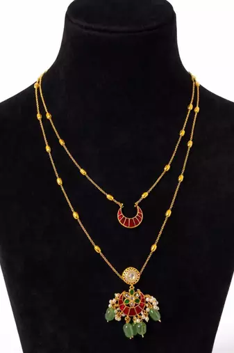 Noor Chand Kundan Necklace & Earrings Set | Women’s Multi-Color Double Layer 18K Gold Plated Festive Jewellery
