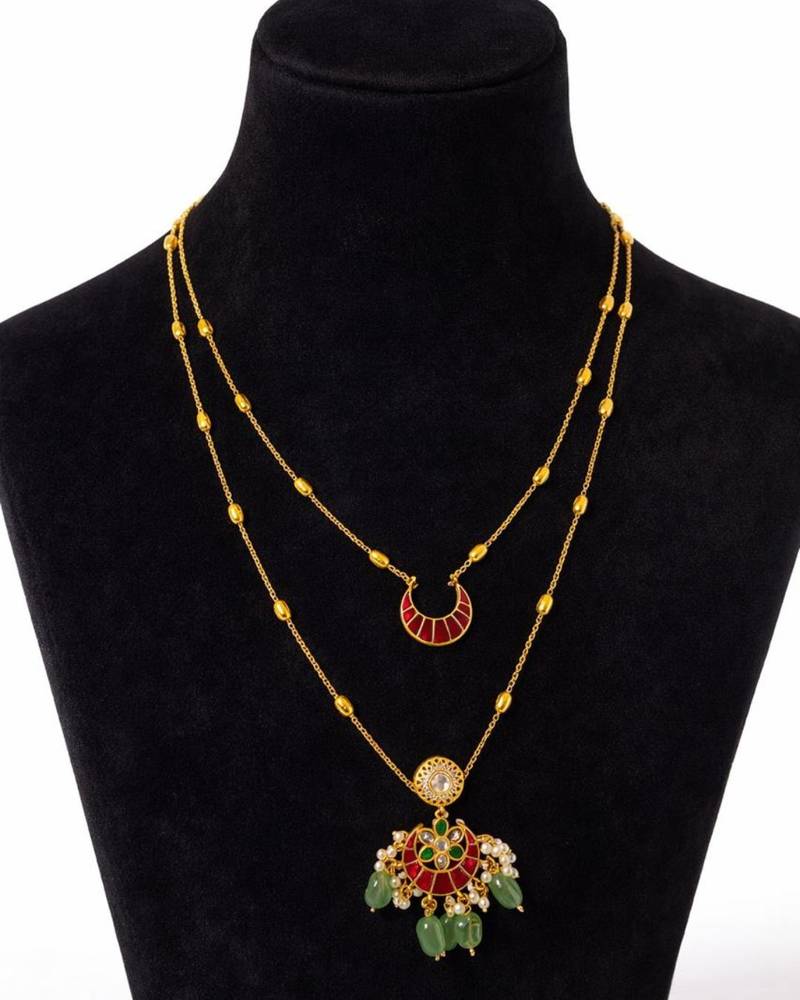 Noor crescent layered kundan necklace set