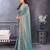 Sky blue fandy satin saree with embroidered lace border and matching blouse piece