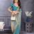 Sky blue fandy satin saree with embroidered lace border and matching blouse piece