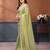 Light green fandy satin saree with embroidered lace border and matching blouse piece