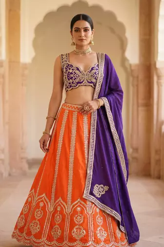 Two Tone Silk Lehenga Choli Sequins Embroidery Semi Stitched Designer Wedding Set