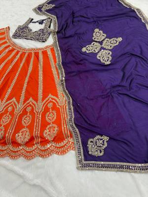 Two Tone Silk Lehenga Choli Sequins Embroidery Semi Stitched Designer Wedding Set 3