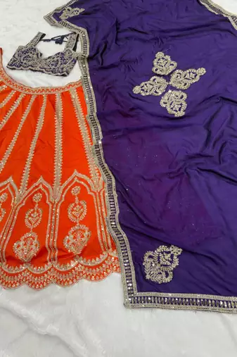 Two Tone Silk Lehenga Choli Sequins Embroidery Semi Stitched Designer Wedding Set