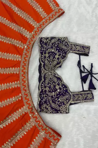 Two Tone Silk Lehenga Choli Sequins Embroidery Semi Stitched Designer Wedding Set