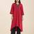 women’s red viscose blend v neck kurta with front pleat design