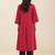 women’s red viscose blend v neck kurta with front pleat design
