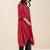 women’s red viscose blend v neck kurta with front pleat design