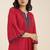 women’s red viscose blend v neck kurta with front pleat design