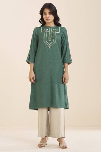 premium sea green viscose blend ethnic kurta for women