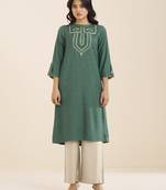 premium sea green viscose blend ethnic kurta for women