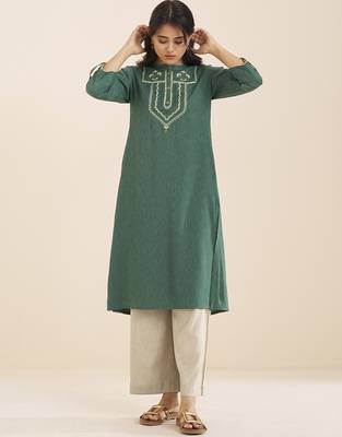 premium sea green viscose blend ethnic kurta for women 3
