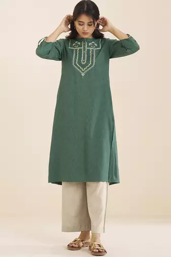 premium sea green viscose blend ethnic kurta for women