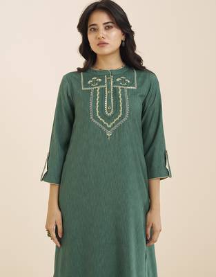 premium sea green viscose blend ethnic kurta for women 4