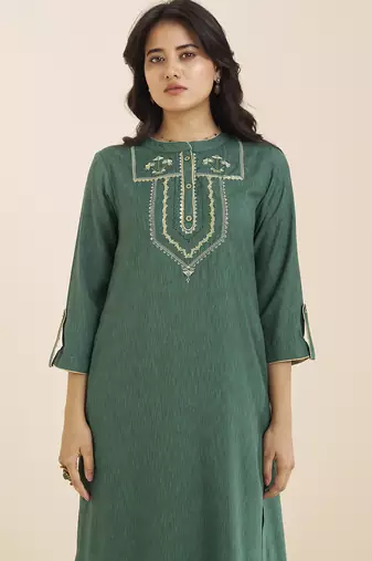 premium sea green viscose blend ethnic kurta for women