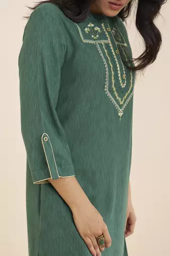 premium sea green viscose blend ethnic kurta for women
