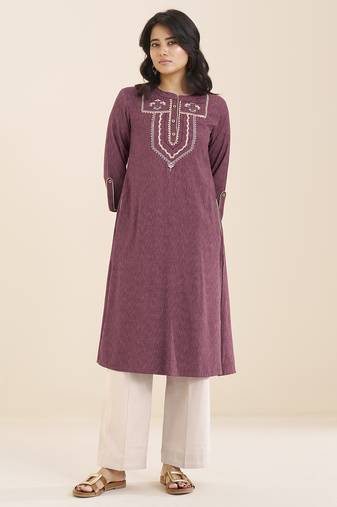 premium light wine viscose blend ethnic kurta for women