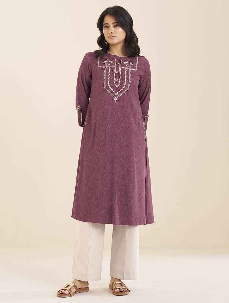 premium light wine viscose blend ethnic kurta for women