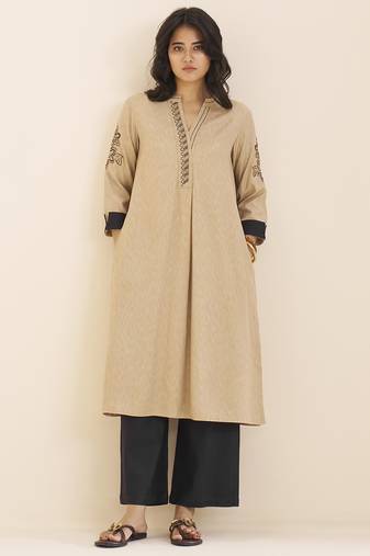women’s beige viscose blend straight fit kurta for casual wear