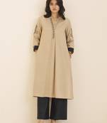 women’s beige viscose blend straight fit kurta for casual wear