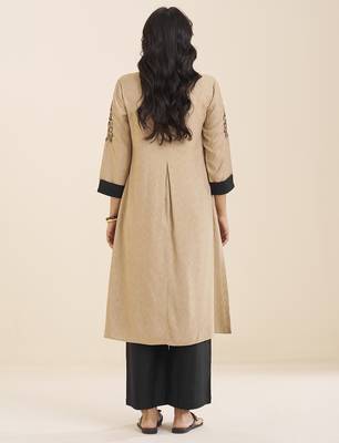 women’s beige viscose blend straight fit kurta for casual wear 2