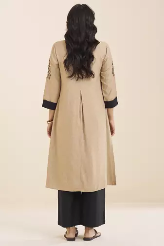 women’s beige viscose blend straight fit kurta for casual wear