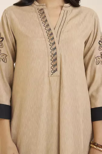 women’s beige viscose blend straight fit kurta for casual wear