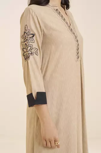 women’s beige viscose blend straight fit kurta for casual wear