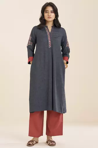 women’s grey viscose blend straight fit kurta for casual wear