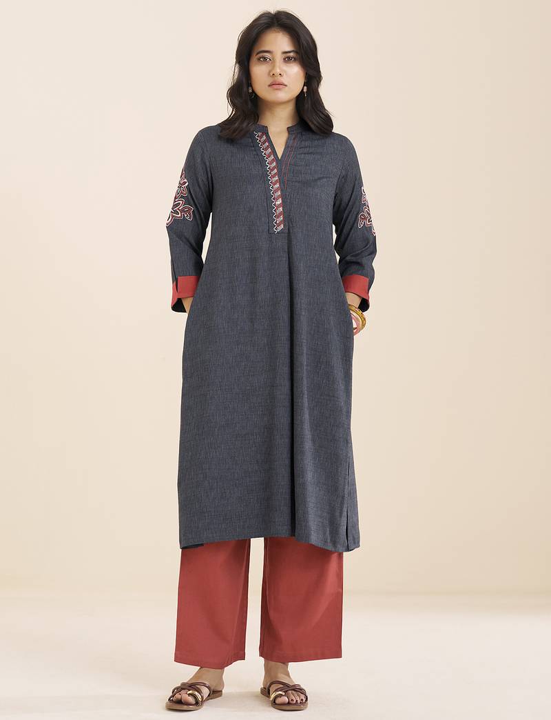 women’s grey viscose blend straight fit kurta for casual wear