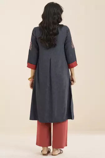 women’s grey viscose blend straight fit kurta for casual wear