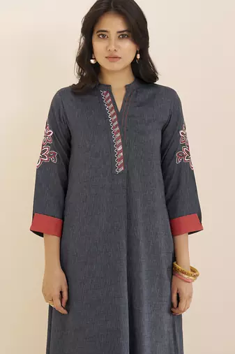 women’s grey viscose blend straight fit kurta for casual wear