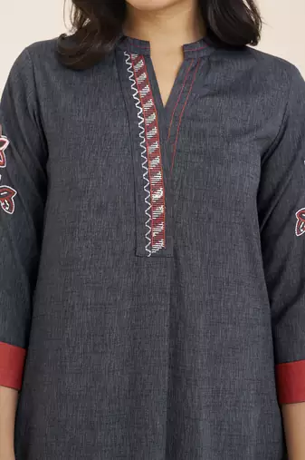 women’s grey viscose blend straight fit kurta for casual wear