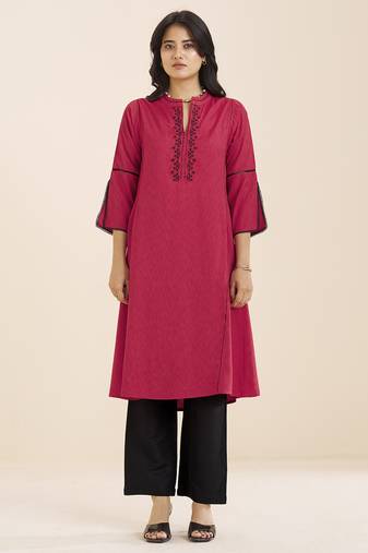 women’s red straight fit viscose blend kurta