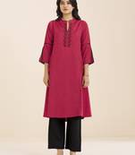 women’s red straight fit viscose blend kurta
