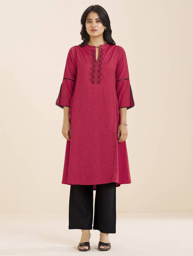 women’s red straight fit viscose blend kurta