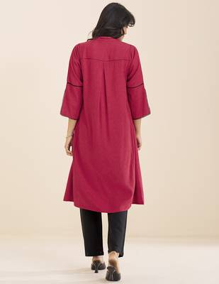 women’s red straight fit viscose blend kurta 2