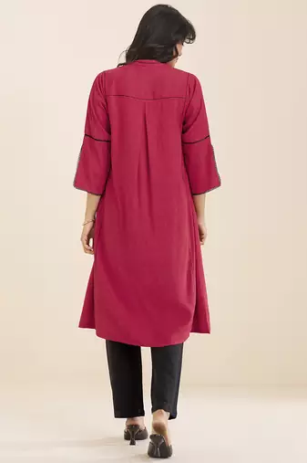 women’s red straight fit viscose blend kurta