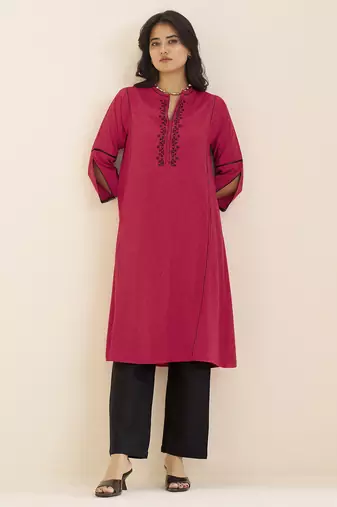 women’s red straight fit viscose blend kurta