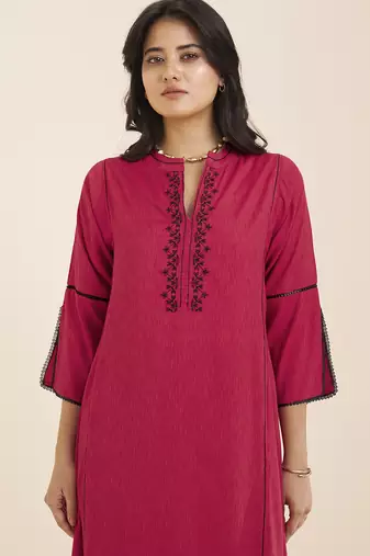 women’s red straight fit viscose blend kurta