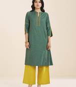 women’s green viscose blend straight kurta for casual wear