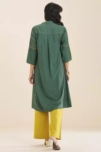 women’s green viscose blend straight kurta for casual wear