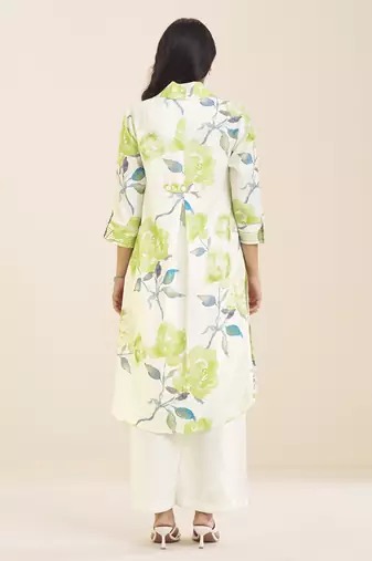 elegant white linen blend floral printed kurta for women