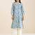 women’s premium blue linen blend printed kurta